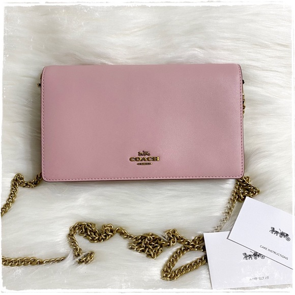 Coach Handbags - Coach Callie Blossom Pink Leather Foldover Chain Clutch Bag 68032